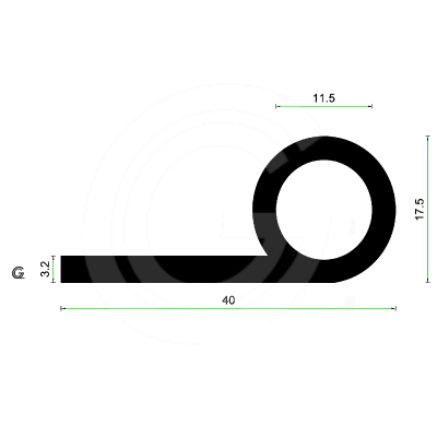 EPDM Rubber P profile | 40 x 17,5 mm | Per Meter